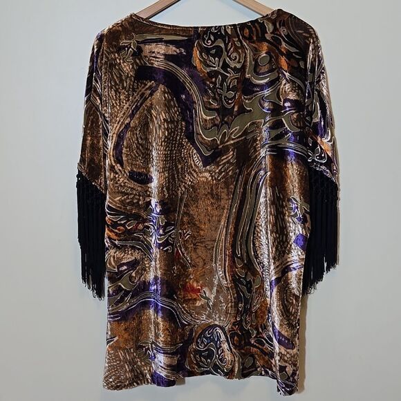 Cotton Club Velvet Burnout Top Size 12 Whimsigoth Maximalism Sheer Artsy Tassel - Picture 12 of 15